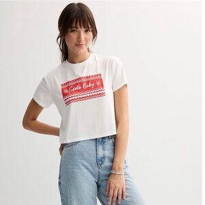 2/$10 NWT Juniors XL Freshman 1996 White and Red 'Santa Baby' Tee Christmas Holi
